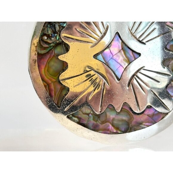 Alpaca Sterling Silver Abalone Mexican Vintage Sterling Silver Brooch Pendant - Picture 6 of 10